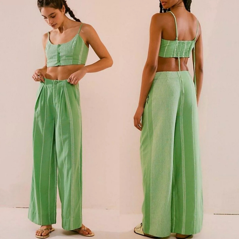 Free People Green Wide Leg Pants